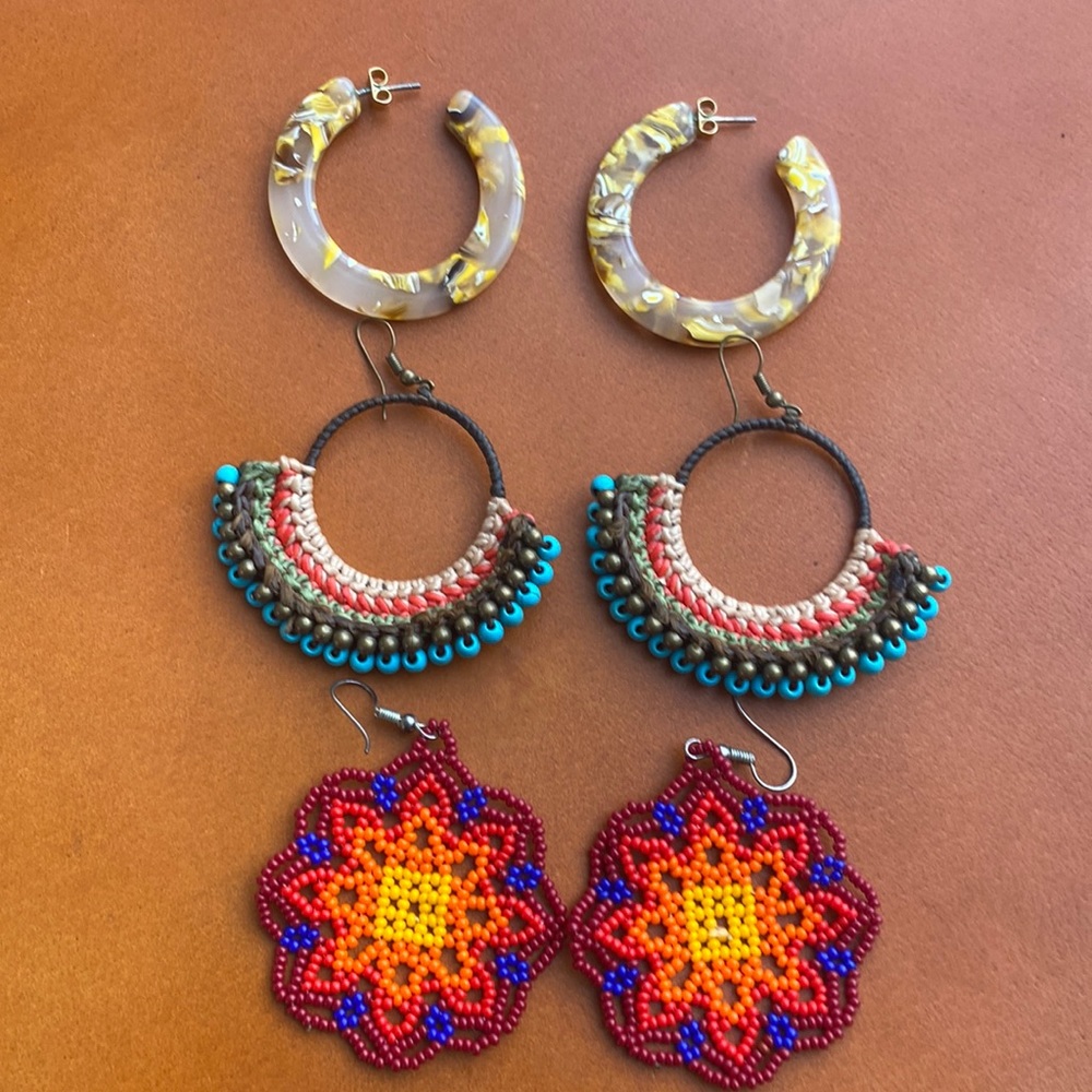 Madewell boho, hoop, beaded earrings - 3 pairs